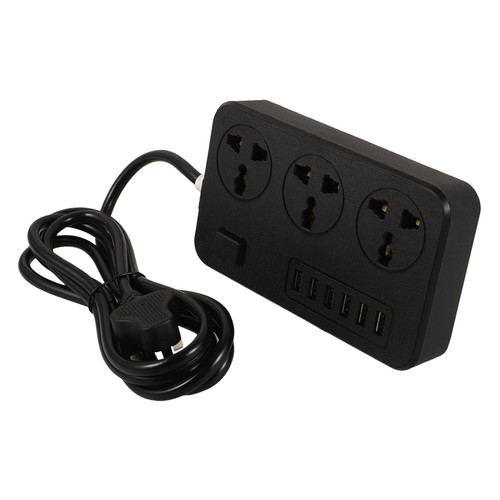 3 Way UK Mains Extension Lead Gang Socket Power 2M Metre Cable 6 USB Ports 230V - Picture 6 of 12