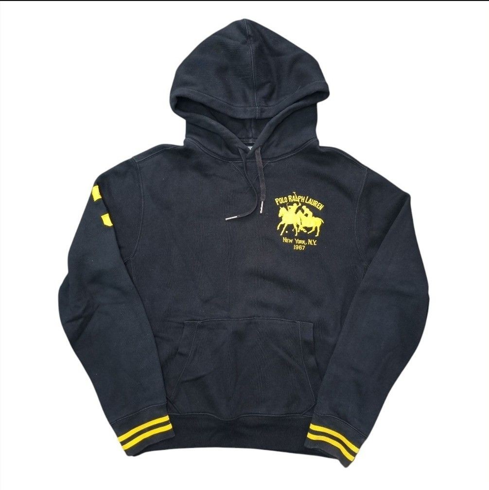 Polo Ralph Lauren Felpa con Cappuccio Gioco Match Big Pony Nero Equitazione M
