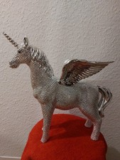 Einhorn Pegasus Pferd Statue große Skulptur Dekoration Silberfarbend Glänzend