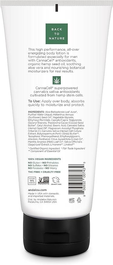 Andalou Naturals CannaCell MEN Energizing Body Lotion, 8.5 Ounce