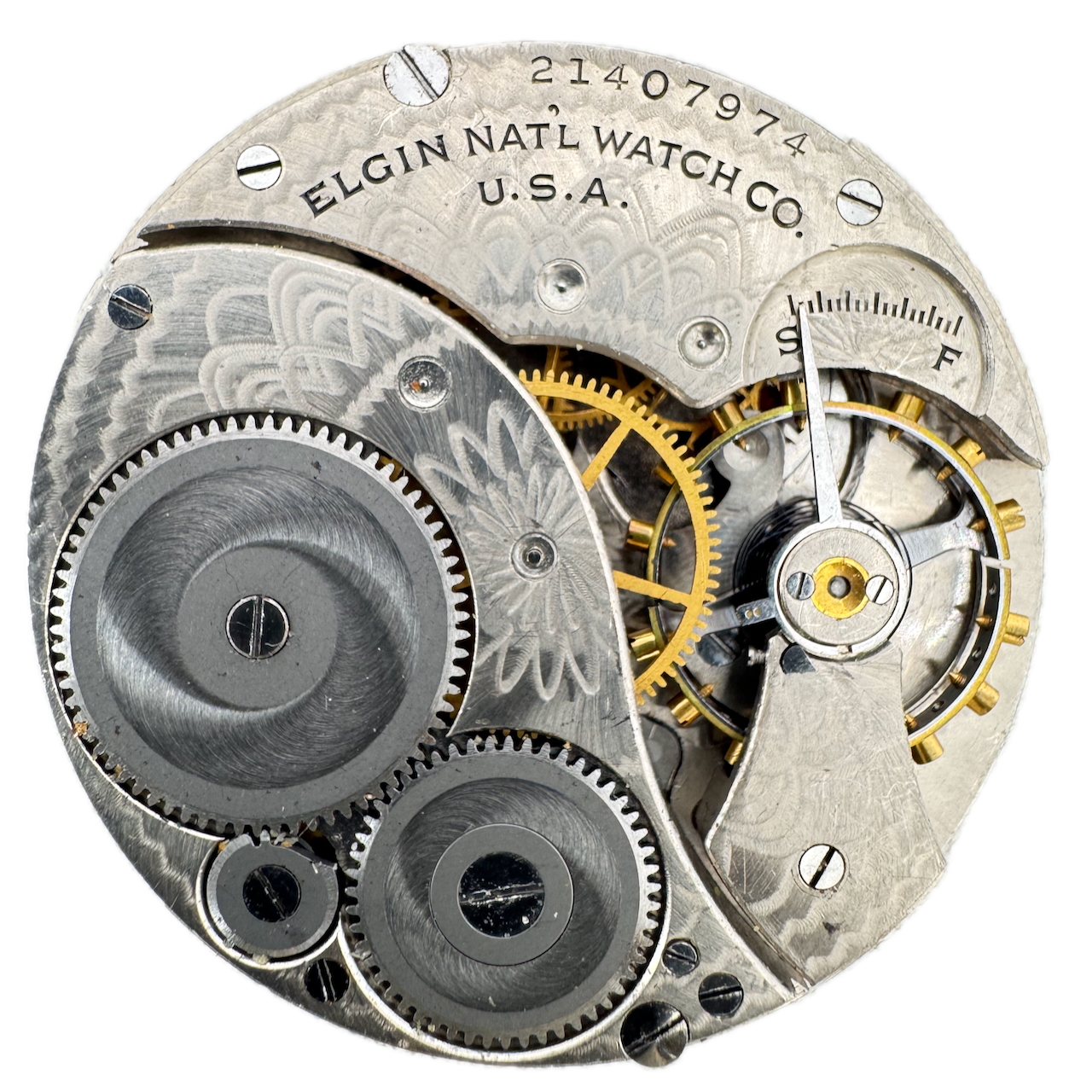 Antique 12s 1919 Elgin 7 Jewel Mechanical Pocket Watch Movement 303 USA