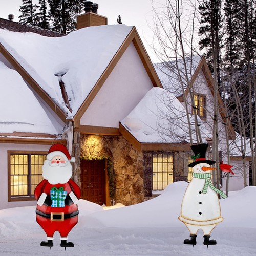 2 Pack Christmas Garden Metal Stakes, 31.5 Inch Decorative Snowman and Santa ... - Picture 5 of 7