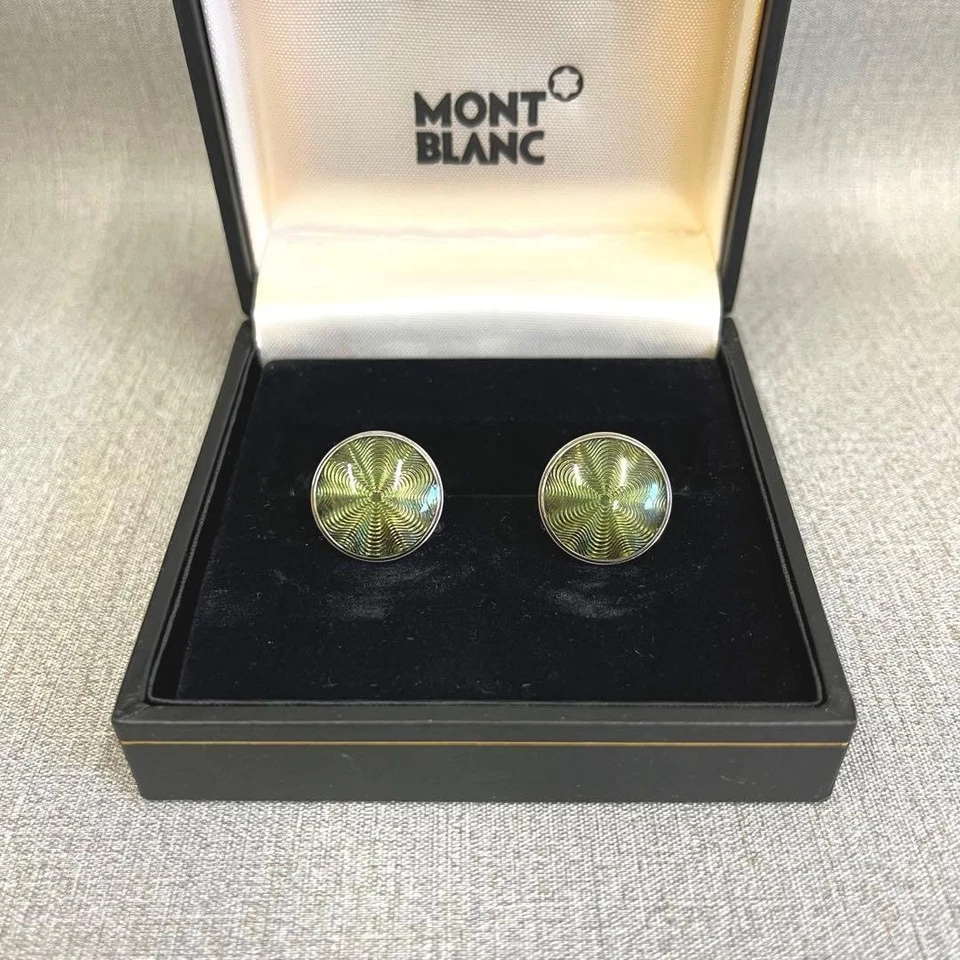 Gemelos Montblanc verde plata redondos acero fijo con caja Foto 2 de 4