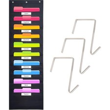 Black Pocket Chart for Classroom 10 Pocket Storage Rainbow Pocket Charts