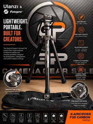 Ulanzi Fotopro X-Aircross F38 Carbon Fibre Tripod Fluid Ball Head QR Plate & Bag - Image 1 of 4