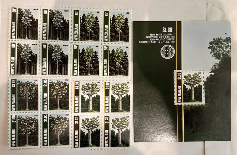 New Zealand Stamp Blocks & Souvenir Sheet MNH 1990 Trees, Forestry