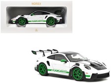 2022 Porsche 911 GT3 RS Weissach White Green Carbon Hood 1/18 Norev