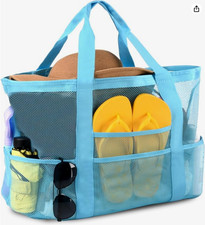 Mesh Beach Bag Large Tote w/ 8 Pockets Foldable Pool Cruise Travel Bag Women
