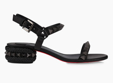 Christian Louboutin Pyrasand 30 Black Leather Block Heel Ankle Strap Sandal 35.5