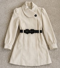 Stunning H&M Women’s Dolly Princess Coat Floral Belt Vtg Style Beige Size 8 
