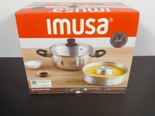 IMUSA 8 pulgadas Pequeño Aluminio Flan Doble Caldera Baño María con Tapa, Postre 3Qt...
