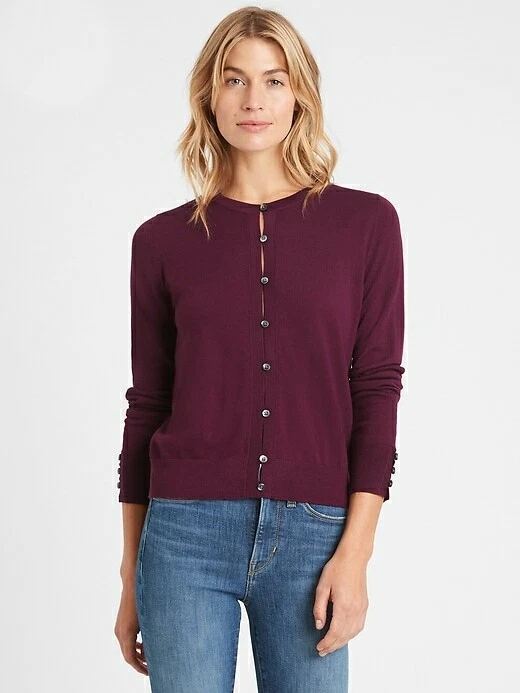 Banana Republic Cardigan Sweater Washable Merino Wool-NEW-RED, BLACK,TAN - XXS-S