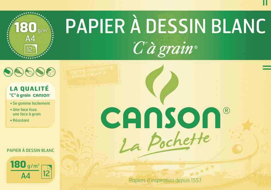 [Ref:27114] CANSON Pochette de 12 Papier à dessin "C" à grain A4 224 g/m2