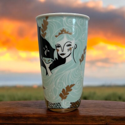 Starbucks Holiday Siren Mermaid Ceramic Tumbler Travel Mug Green Black 12oz  | eBay