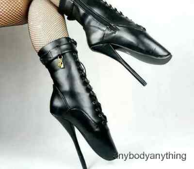 Women's Ballet High Heels Lace Up Stilettos Patent Leather Boot