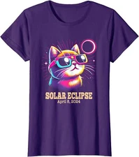 Cute Cat Total Solar Eclipse April 8, 2024 Tee Gift Ladies' Crewneck T-Shirt
