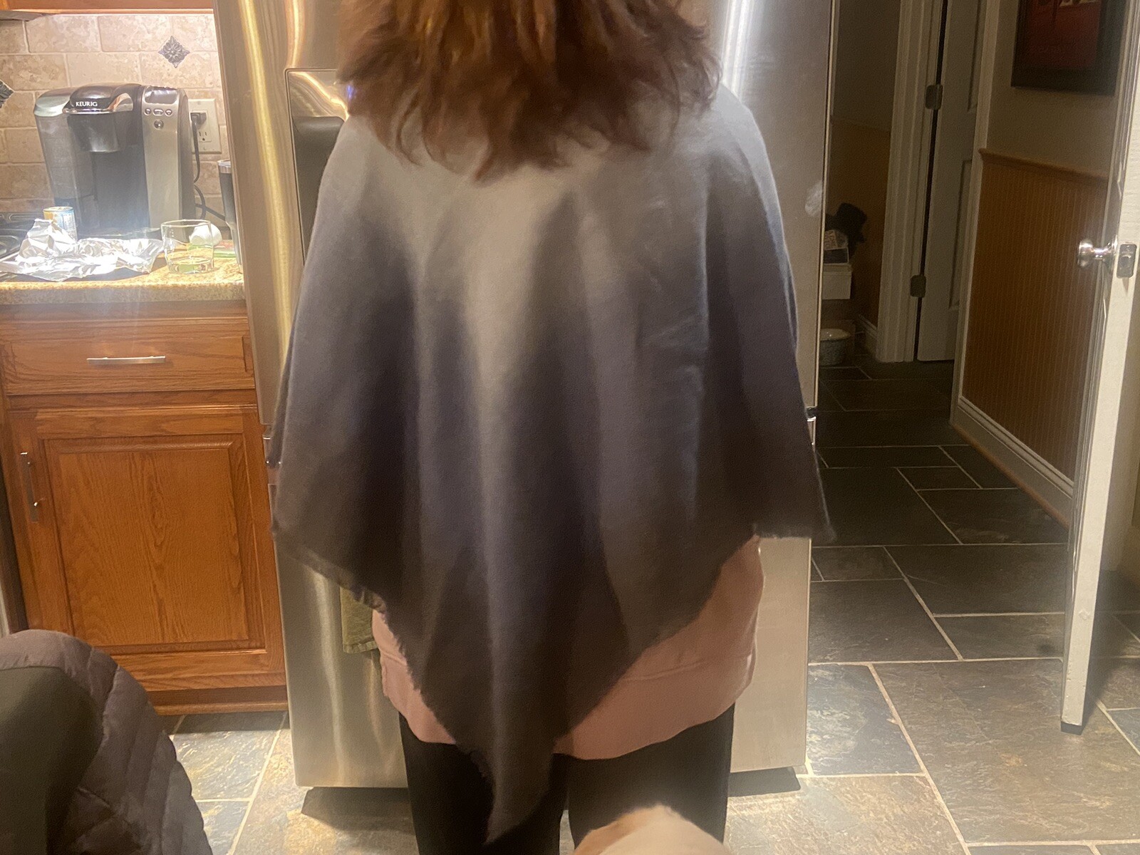 Vince Camuto Navy Blue Fringe Trim Knit Square Blanket Scarf New With