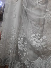 Grey Swarosky Embroidered Scalloped Tulle Curtain