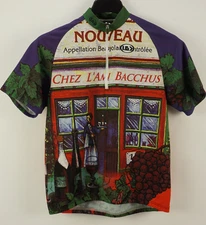 Vintage Louis Garneau Jersey Mens Medium Beaujolais Nouveau Wine Cafe 1/4 Zip
