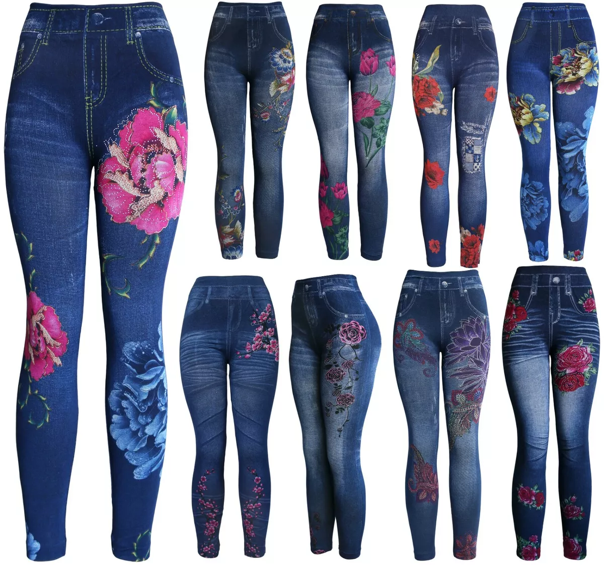 Imitation Denim Print High Waist Skinny Leggings Vintage - Temu