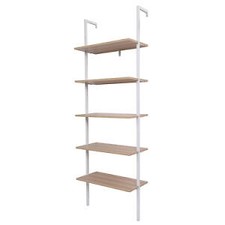 5-Shelf Wood Ladder Bookcase with Metal Frame, Industrial 5-Tier Modern Ladder S