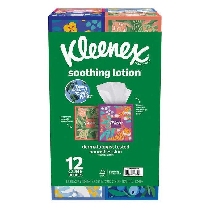Kleenex Soothing Lotion Tissue, 3-Ply, 85-count, 12-pack Hand Face