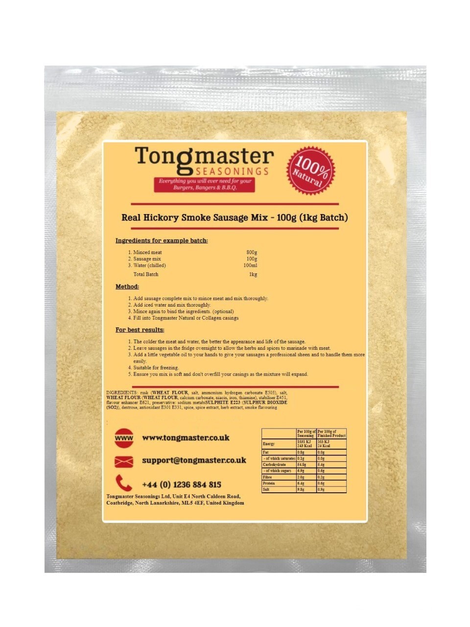 Hickory Smoke Sausage Complete Mix - 100g (1kg Batch)
