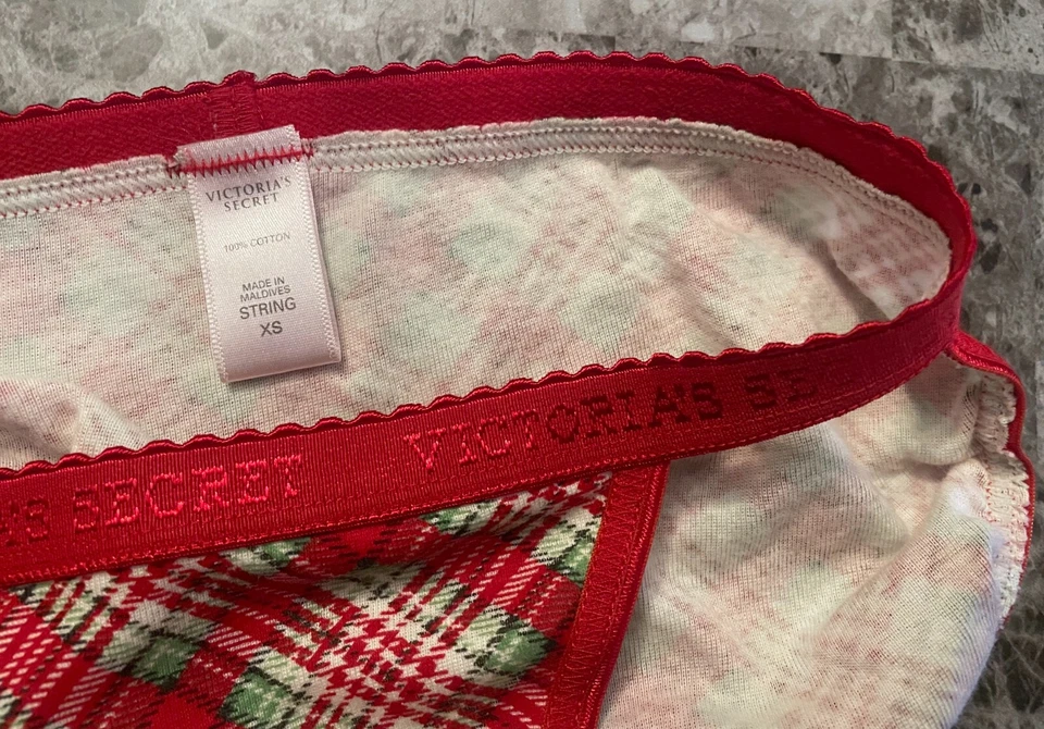 BRAGAS DE BIKINI VICTORIA'S SECRET XS ROJAS A CUADROS 100 % ALGODÓN VINTAGE RARAS CUERDAS Foto 2 de 3