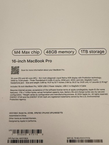 Apple MacBook Pro 16" (1TB SSD, M4 MAX, 48GB Ram) Laptop - Black -RRP £3999 -NEW - Afbeelding 6 van 23