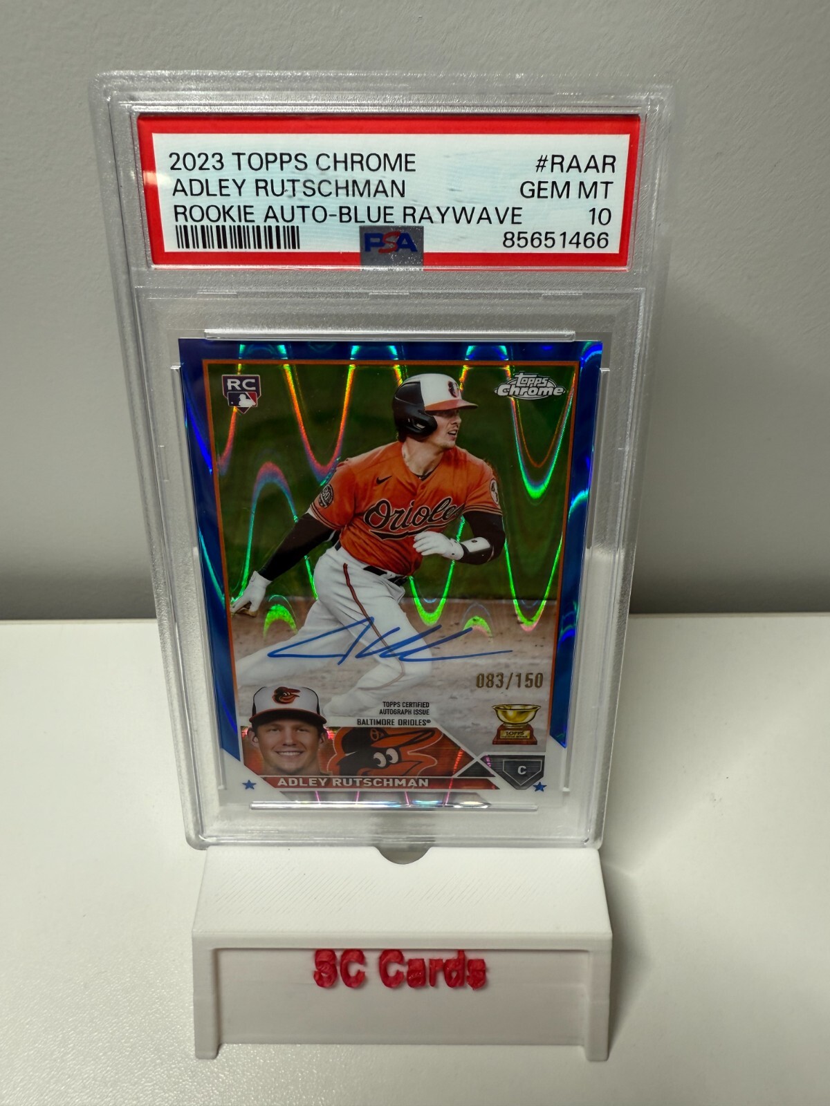 Adley Rutschman 2023 Topps Chrome Blue Raywave RC Auto /150 #RA-AR PSA 10 GEM MT