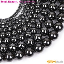 Natural Black Hematite Loose Round Stone Beads For Jewelry Making 15" Size Pick