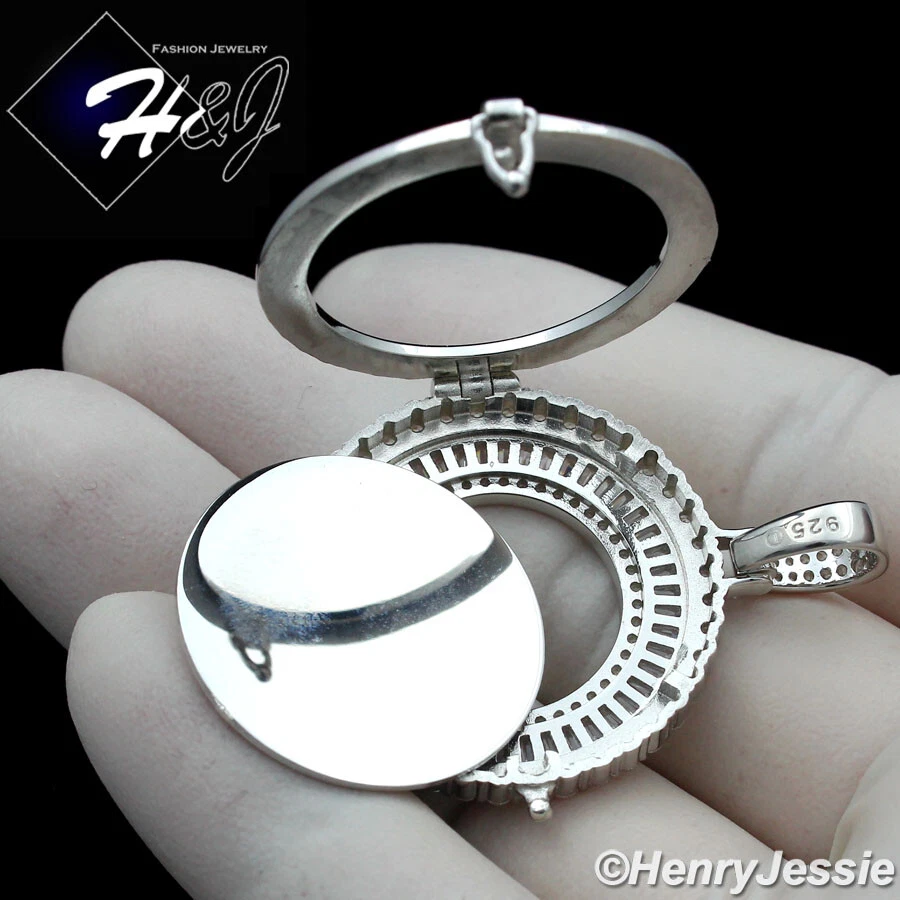 HOMBRE MUJER PLATA ESTERLINA 925 SÓLIDA ICY BLING CZ FOTO MEDALLÓN COLGANTE REDONDO*S317 Foto 3 de 4