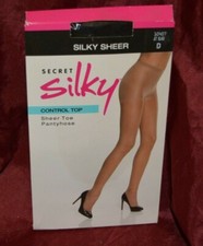 Secret Silky Control Top Sheer Toe Pantyhose 20 DEN Nude Black Size A B C D OH2