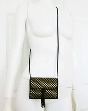 Vintage MAGID Small Black & Gold Beaded Box Clutch Shoulder Evening Bag