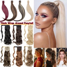 Real Thick Clip In As Human Hair Extensions Pony Tail Wrap Around On Ponytail US