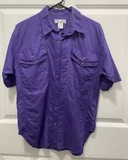 Vintage Gitano Purple Short Sleeve Button Up Blouse with Pockets Size Small