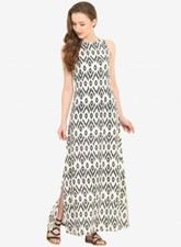 Saiesta White Coloured Printed Maxi Dress Sleeveless Casual New Small S