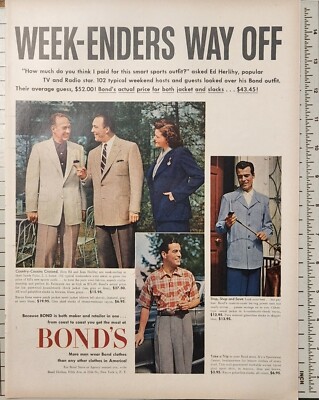 Bond's Clothes Vintage 1952 Print Ad Ephemera Wall Art Decor