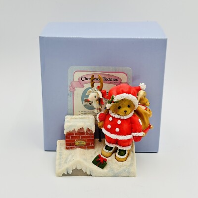 Cherished Teddies Santa Claus Figurine Bringing Cheer Down the Chimney 4047378
