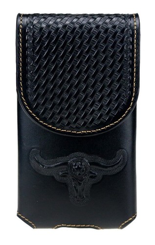 6.5" LONGHORNS LARGE WESTERN LEATHER POUCH CASE BELT LOOP HOLSTER PHONE #EH11701 - Picture 10 of 13