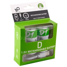 2x USB D Size Lithium Rechargeable Batteries 1.5V 12000mAh W/ Fast Type C Cable
