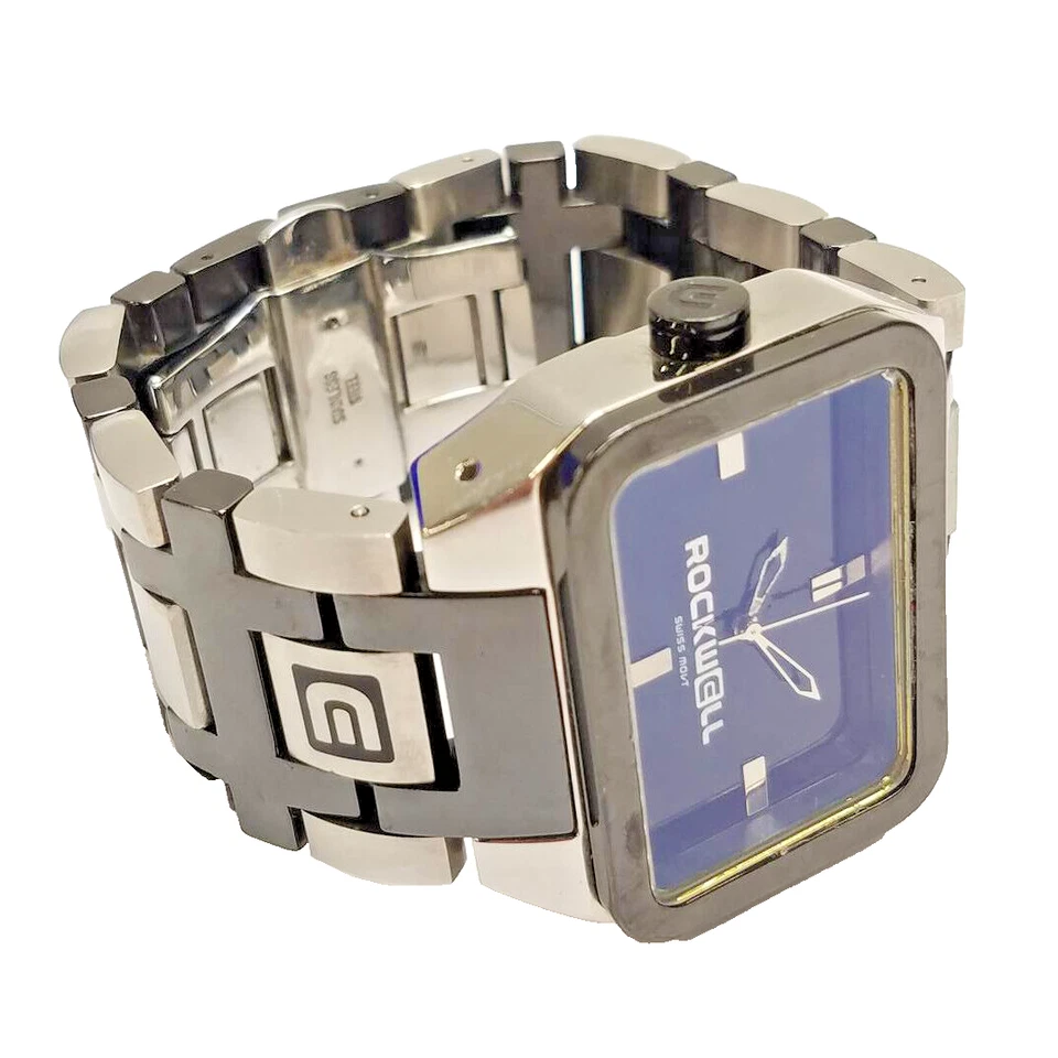 Reloj de pulsera Rockwell DUEL TIME plateado y negro para hombre - RARO Foto 4 de 4