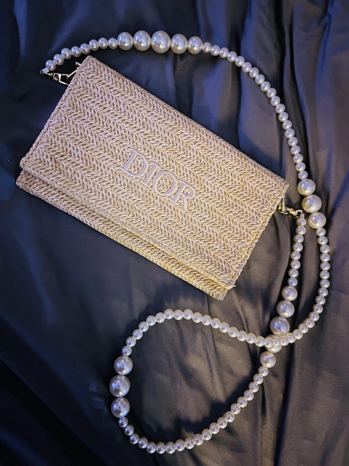 Pochette pochette DIOR rotin beige raphia authentique NEUF !