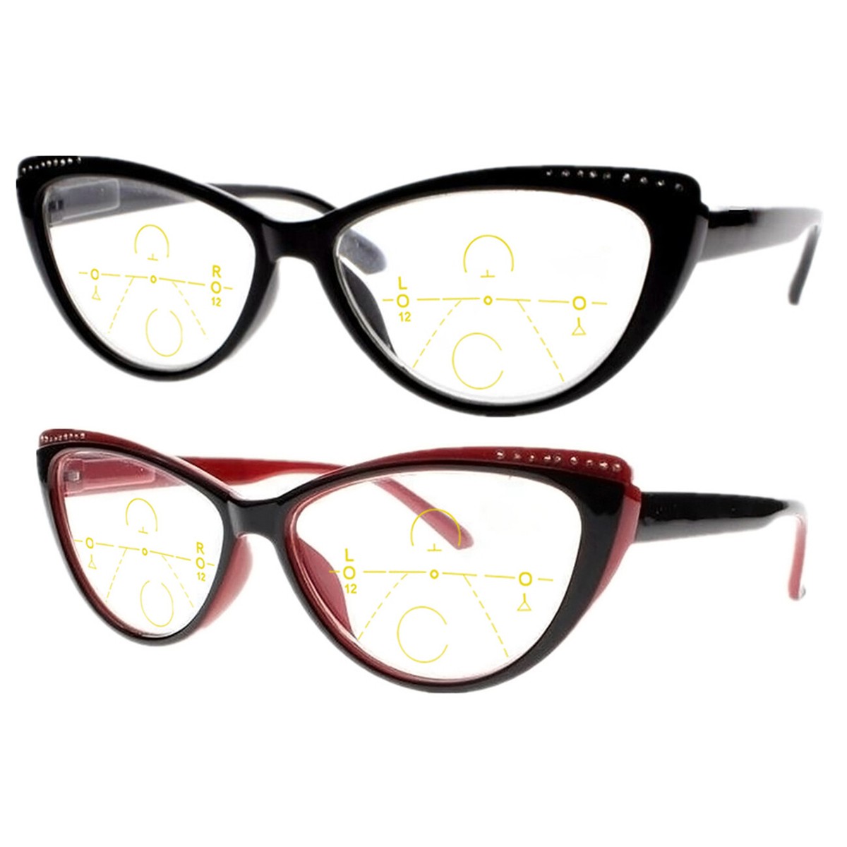 Rhinestone Cat Eye Varifocal Multifocal Progressive Reading Glass
