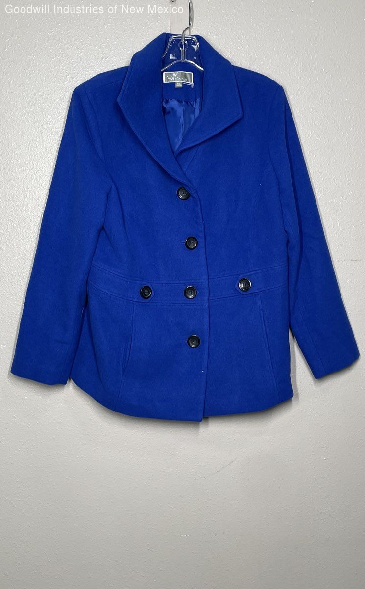 JM Collection Womens Blue Solid Button Front Jack… - image 1