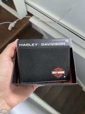 New Harley Davidson Men's Wallet Bi-fold 100 Leather Logo RFID Snap Black 8.5x3