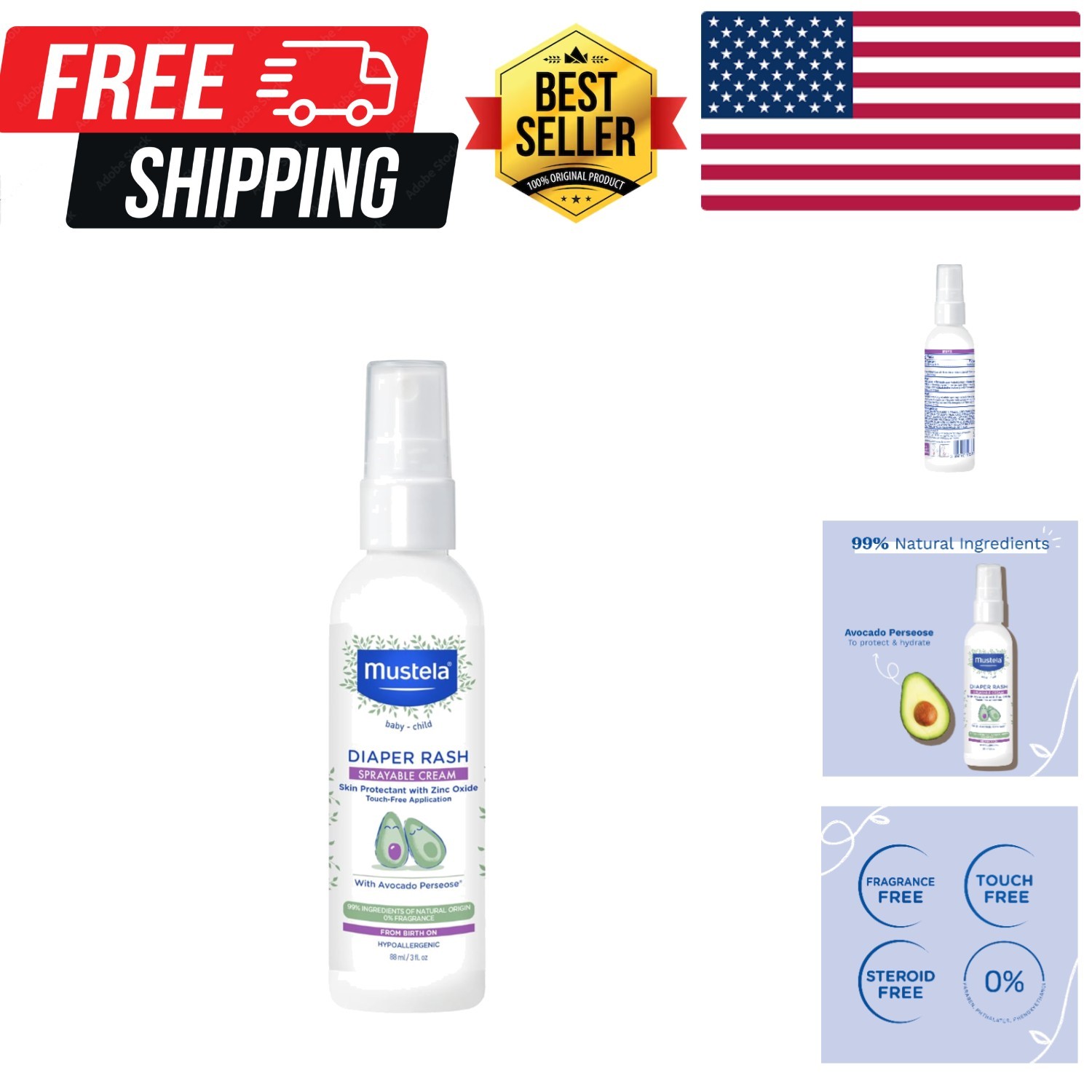 Rash Cream Spray &ndash; Touch-free Protectant With Zinc Oxide & Natura...