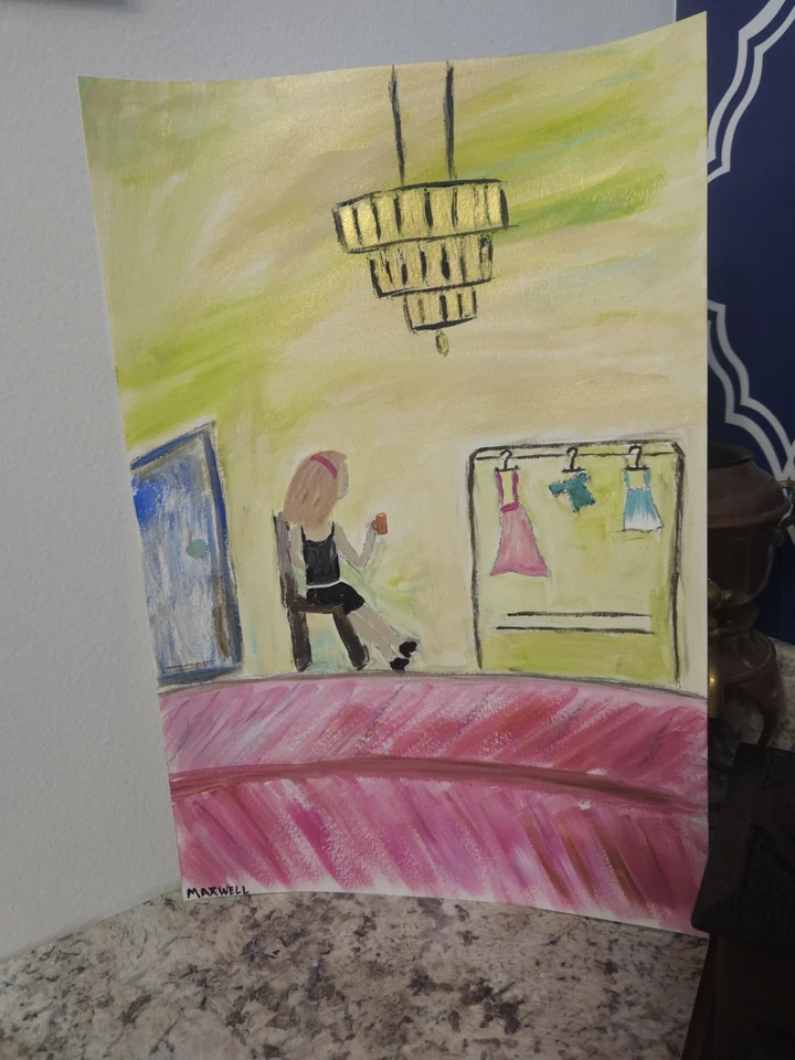 Pintura sobre papel expresionismo Maxwell 12 X 18 de mujer eligiendo ropa Foto 2 de 4