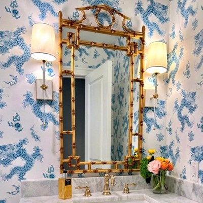 New Luxury Chinoiserie Gold Iron Bamboo Mirror in the Style of Ralph Lauren 42''
