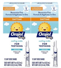 Orajel Baby Daytime Cooling Swabs for Teething 12 Swabs Each Lot of 2